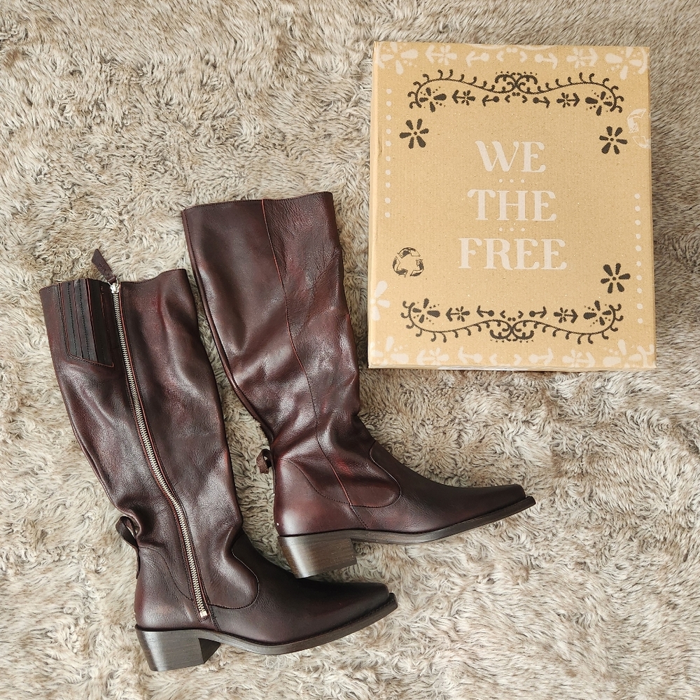 Free People‎ We the Free Quentin Rider Boots in Cherry Chocolate Leather